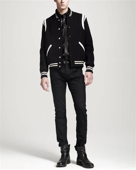 biker jackets ysl|saint laurent letterman jacket.